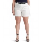 Plus Size Pleated Stretch Cotton Shorts White