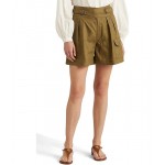 Pleated Linen Shorts Olive Fern
