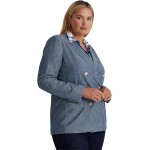 Plus Size Double-Breasted Chambray Blazer Beryl Blue Wash