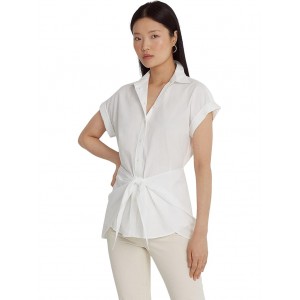 Tie Front Cotton Broadcloth Shirt White