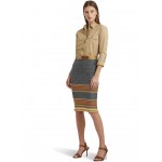 Striped Cotton-Linen Knit Pencil Skirt Multi