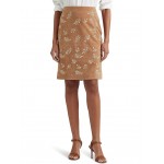 Embroidered Suede Pencil Skirt Light Camel