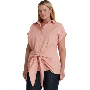 Plus Size Tie-Front Cotton Broadcloth Shirt Rose Tan