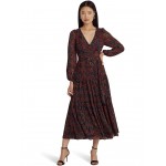 Checked Paisley Belted Georgette Dress Red/Black/Multi