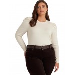 Plus-Size Cotton-Blend Puff-Sleeve Sweater Mascarpone Cream
