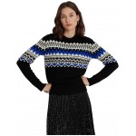 Petite Fair Isle Wool-Blend Crewneck Sweater Black/Cream/Sapphire Star