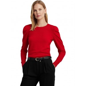 Petite Cotton-Blend Puff-Sleeve Sweater Martin Red