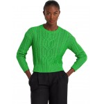 Cable-Knit Cotton Crewneck Sweater Green Topaz