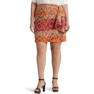 Plus Size Geo-Motif Cotton-Linen Wrap Skirt Berry Multi