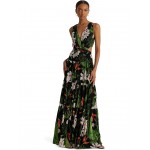Floral Georgette Tiered Gown Black/Green/Multi