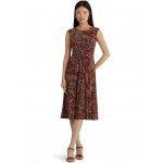 Paisley Twist-Front Jersey Dress Taupe Multi