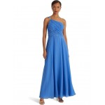 Georgette One Shoulder Gown New England Blue