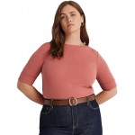 Plus-Size Cotton-Blend Boatneck Top Pink Mahogany