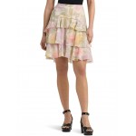 Floral Crinkle Georgette Tiered Skirt Cream Multi