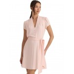Belted Georgette Short Sleeve Dress Pink Opal