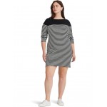 Plus-Size Striped Cotton Boatneck Dress Black/Mascarpone Cream