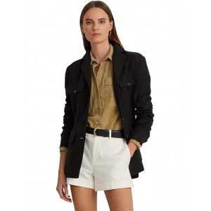 Belted Cotton-Linen Herringbone Jacket Black