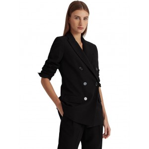 Double-Breasted Wool Crepe Blazer Polo Black