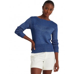 Cotton-Blend Boatneck Sweater Indigo Sail