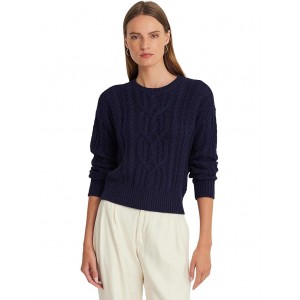 Cable-Knit Cotton Crewneck Sweater Refined Navy