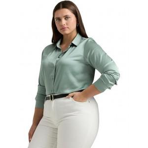Plus-Size Satin Charmeuse Shirt Soft Laurel