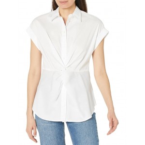 Twist-Front Cotton Short Sleeve Shirt White