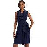 Belted Georgette Sleeveless Romper French Navy