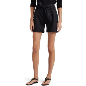 Belted Linen Shorts Polo Black