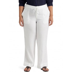 Plus Size Linen Drawcord Pants White