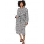 Plus-Size Houndstooth Belted Crepe Shirtdress Cream/Black