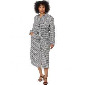 Plus-Size Houndstooth Belted Crepe Shirtdress Cream/Black