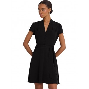 Belted Georgette Short Sleeve Dress Black