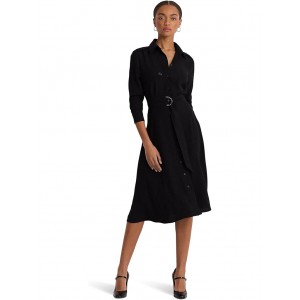 Belted Double-Faced Georgette Shirtdress Black