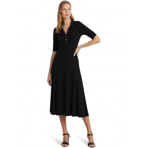 Cotton-Blend Polo Dress Black