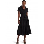 Belted Cotton-Blend Tiered Dress Black