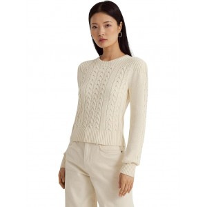 Cable-Knit Puff-Sleeve Sweater Mascarpone Cream