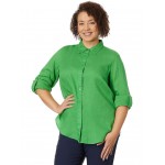 Plus Size Linen Shirt Green Topaz