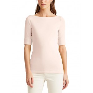 Petite Stretch Cotton Boatneck Tee Pale Rose