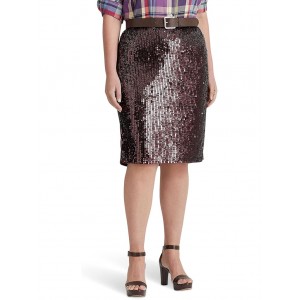 Plus Size Sequined Tulle Pencil Skirt Vintage Burgundy