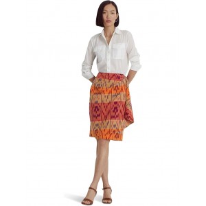 Petite Geo-Motif Cotton-Linen Wrap Skirt Berry Multi