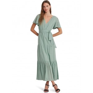 Shadow-Gingham Belted Cotton-Blend Dress Soft Laurel