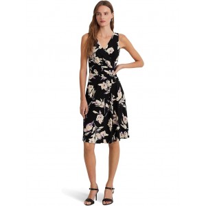 Floral Surplice Jersey Sleeveless Dress Black/Cream Multi
