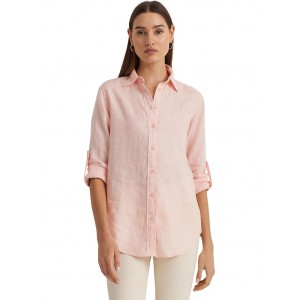 Roll-Tab-Sleeve Linen Shirt Pink Opal