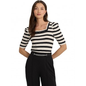 Striped Cotton Jersey Puff-Sleeve Tee Mascarpone Crm/Black