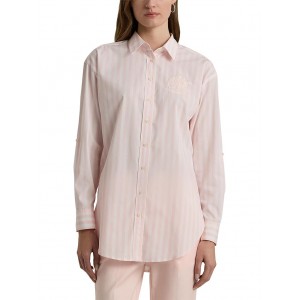 Oversize Striped Cotton Broadcloth Shirt Pink Opal/White