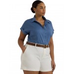 Plus-Size Linen Dolman-Sleeve Shirt Pale Azure