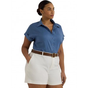 Plus-Size Linen Dolman-Sleeve Shirt Pale Azure