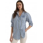 Petite Oversize Striped Cotton Broadcloth Shirt Pale Azure/White