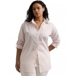 Plus-Size Oversize Striped Cotton Broadcloth Shirt Pink Opal/White