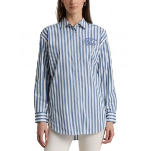 Oversize Striped Cotton Broadcloth Shirt Pale Azure/White